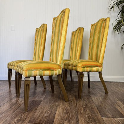 Designer 1970s Velvet Striped High Back Chairs