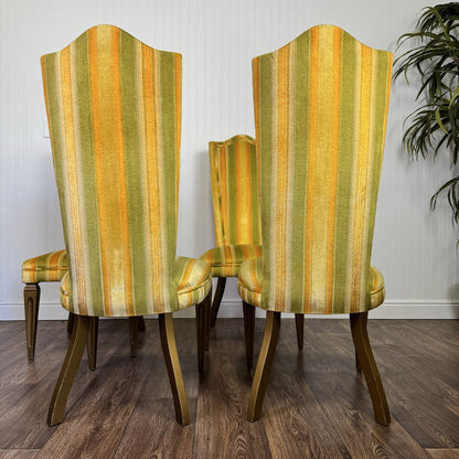 Designer 1970s Velvet Striped High Back Chairs