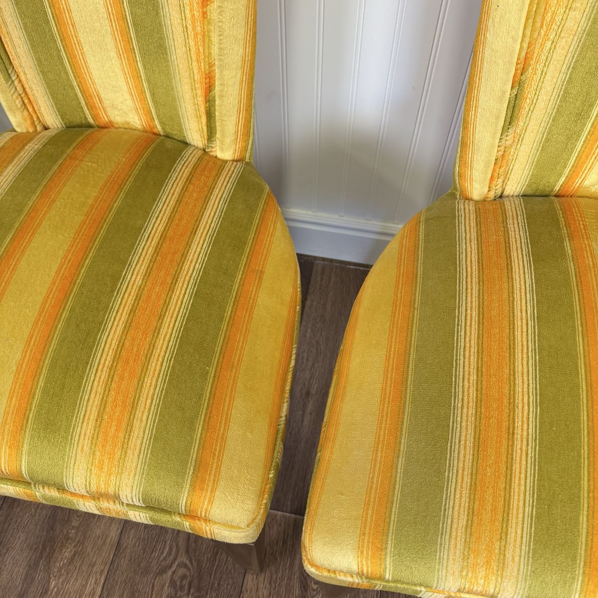 Designer 1970s Velvet Striped High Back Chairs