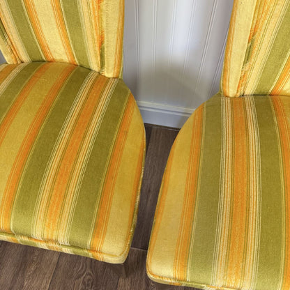 Designer 1970s Velvet Striped High Back Chairs