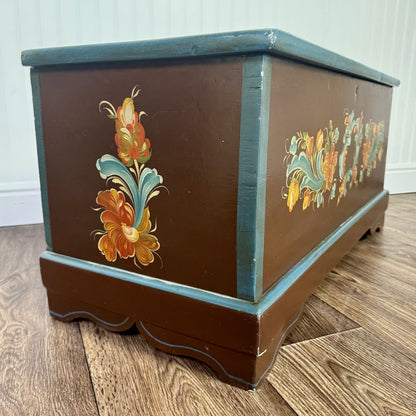 Hand-Painted Scandinavian Folk Art Chest - Signed