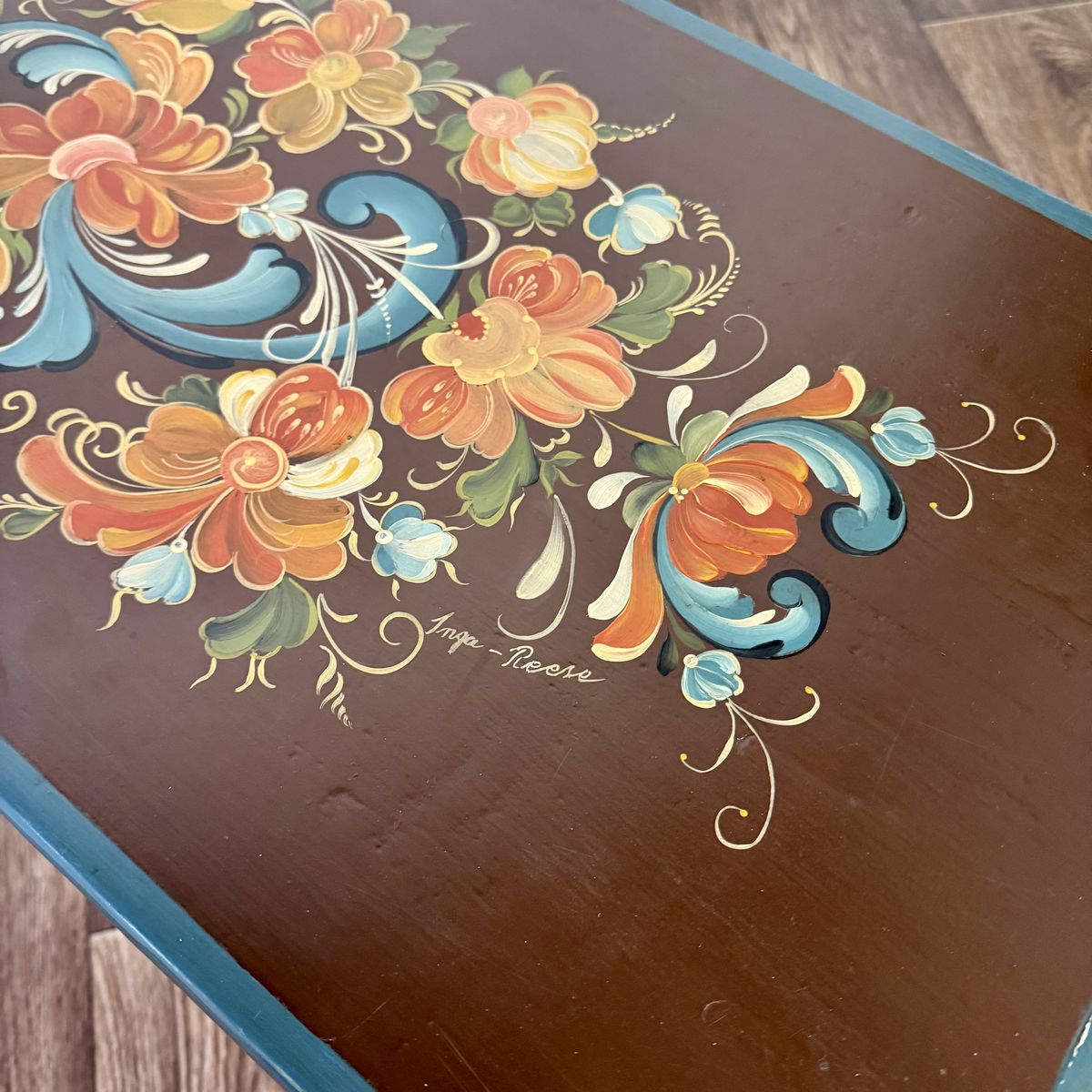 Hand-Painted Scandinavian Folk Art Chest - Signed