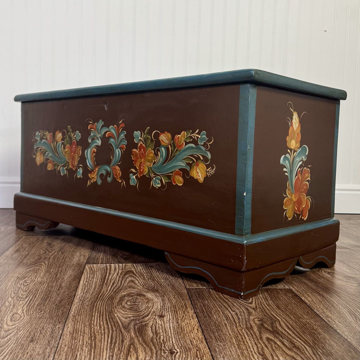 Hand-Painted Scandinavian Folk Art Chest - Signed