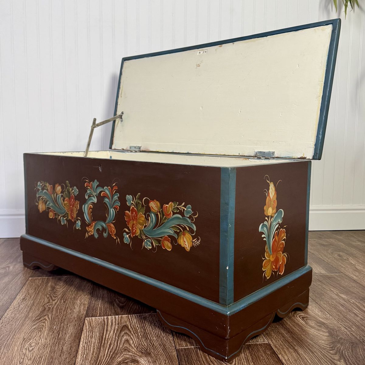 Hand-Painted Scandinavian Folk Art Chest - Signed