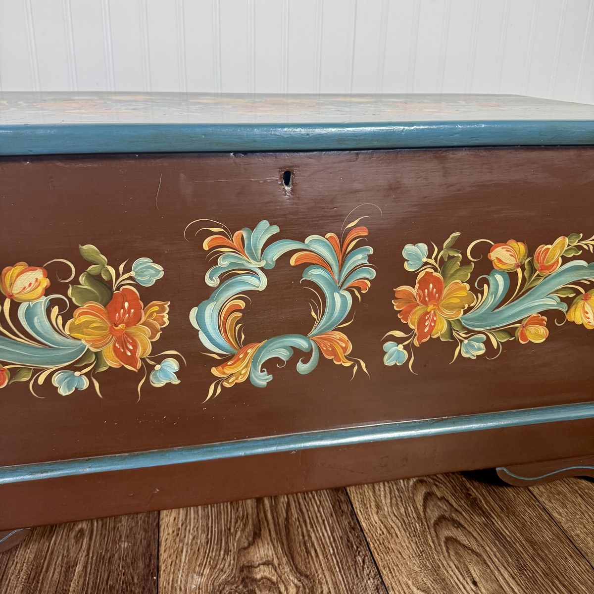 Hand-Painted Scandinavian Folk Art Chest - Signed