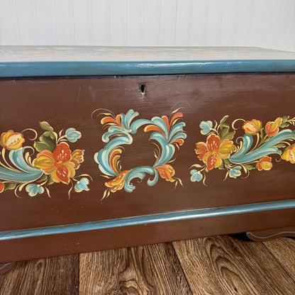 Hand-Painted Scandinavian Folk Art Chest - Signed