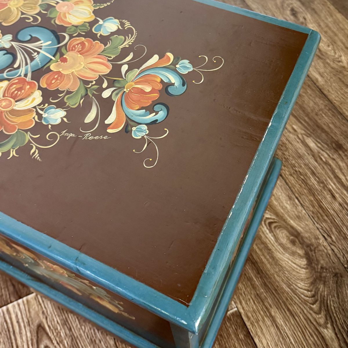 Hand-Painted Scandinavian Folk Art Chest - Signed