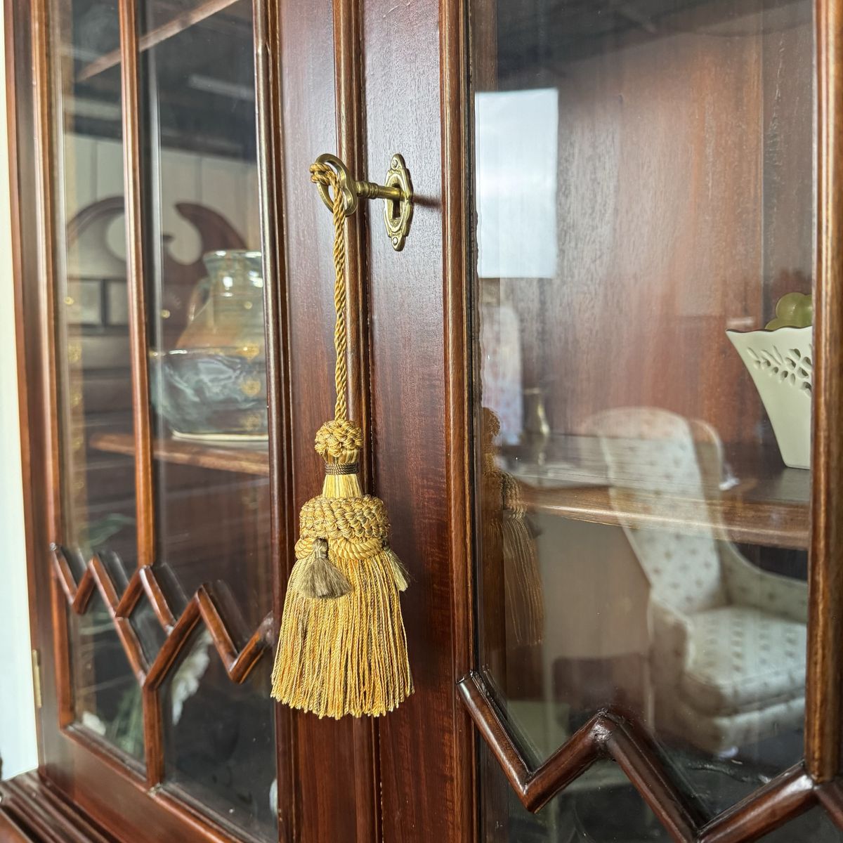 Handcrafted Mahogany Secretary Bookcase with Gothic Glass Doors