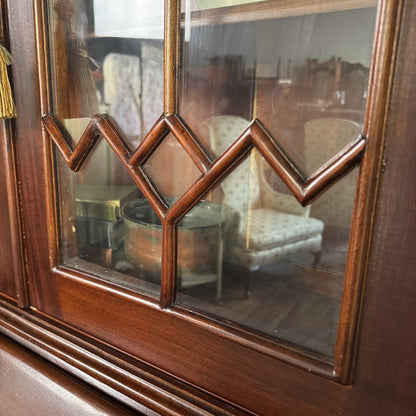 Handcrafted Mahogany Secretary Bookcase with Gothic Glass Doors