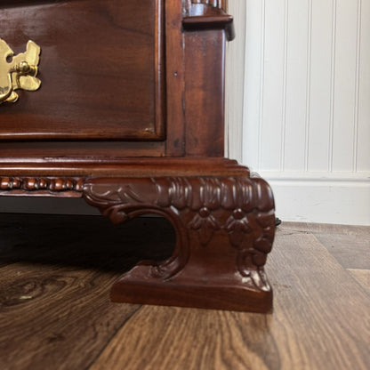 Handcrafted Mahogany Secretary Bookcase with Gothic Glass Doors