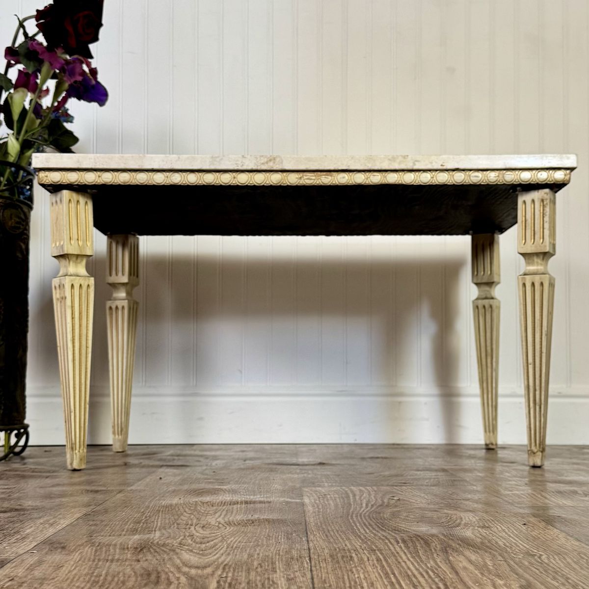Hollywood Regency Vintage Travertine Side Table