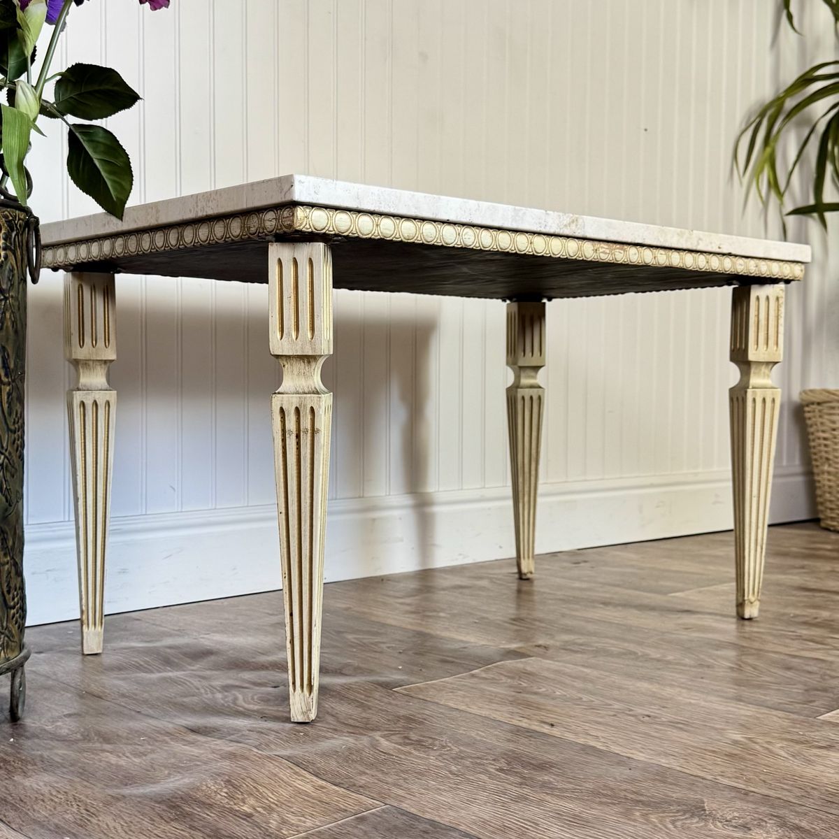 Hollywood Regency Vintage Travertine Side Table