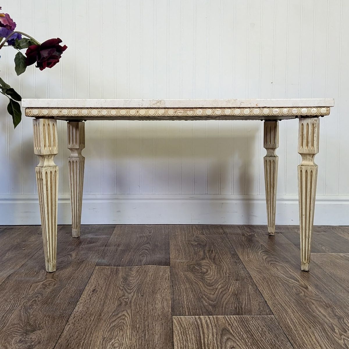 Hollywood Regency Vintage Travertine Side Table