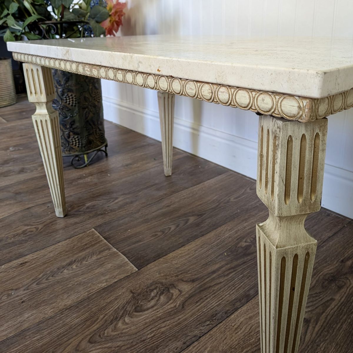 Hollywood Regency Vintage Travertine Side Table