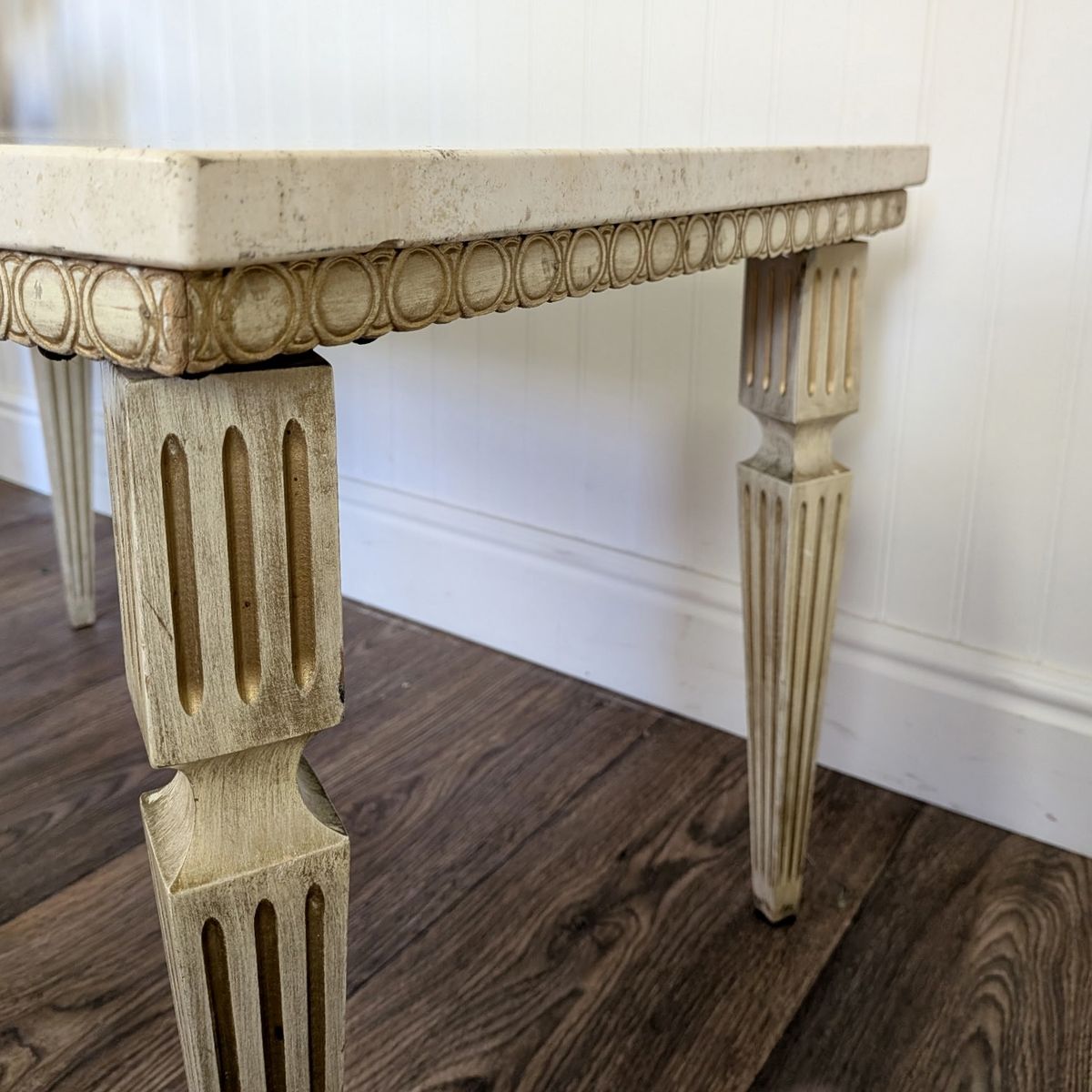 Hollywood Regency Vintage Travertine Side Table
