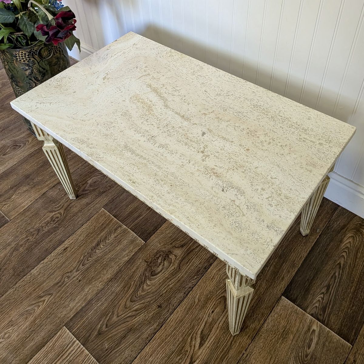 Hollywood Regency Vintage Travertine Side Table