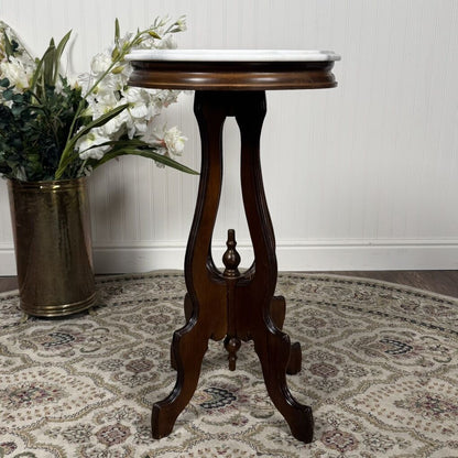Marble Top Pedestal Vintage Accent Table