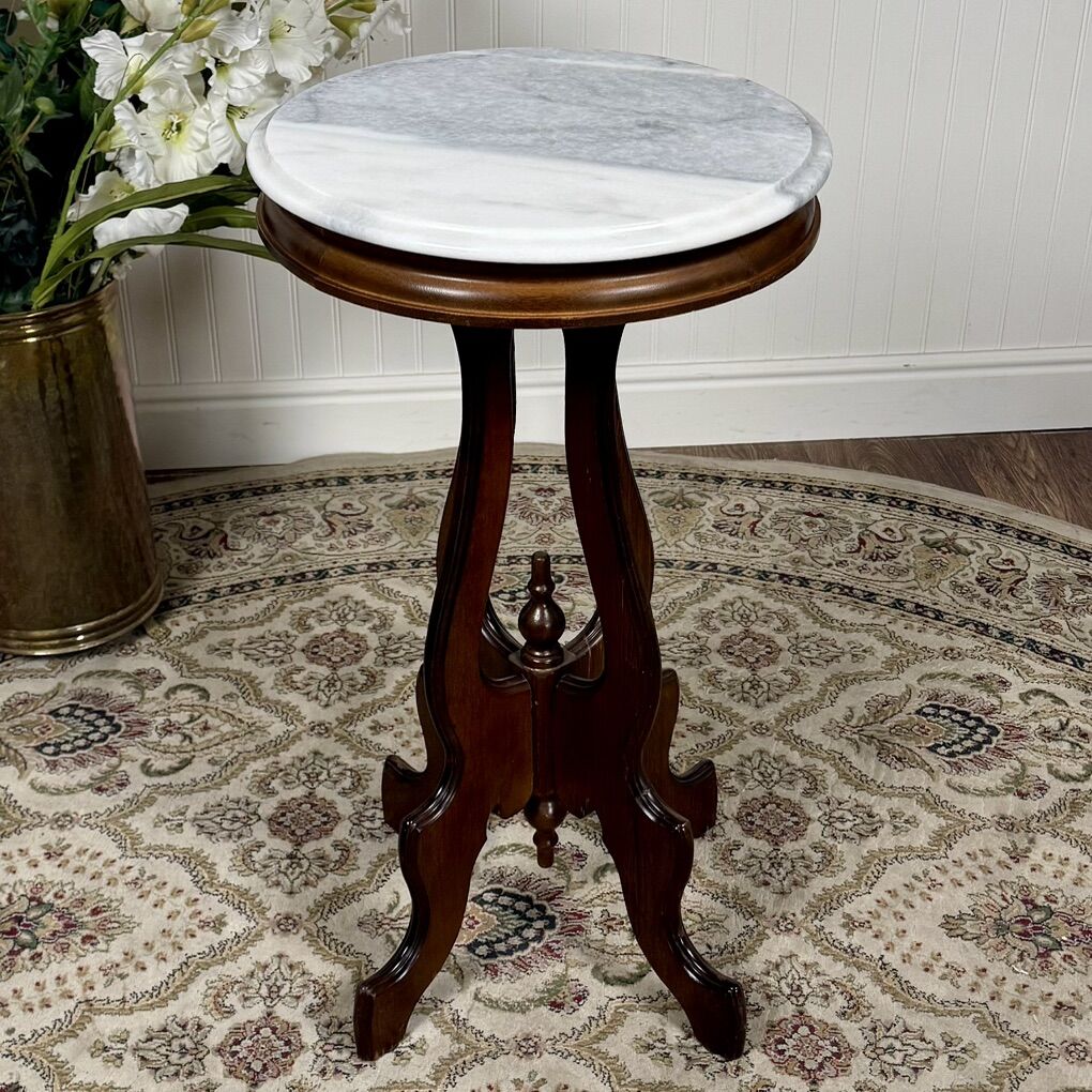 Marble Top Pedestal Vintage Accent Table