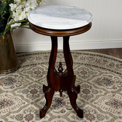 Marble Top Pedestal Vintage Accent Table
