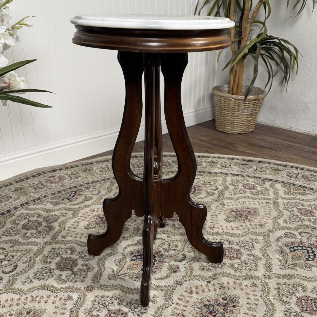 Marble Top Pedestal Vintage Accent Table