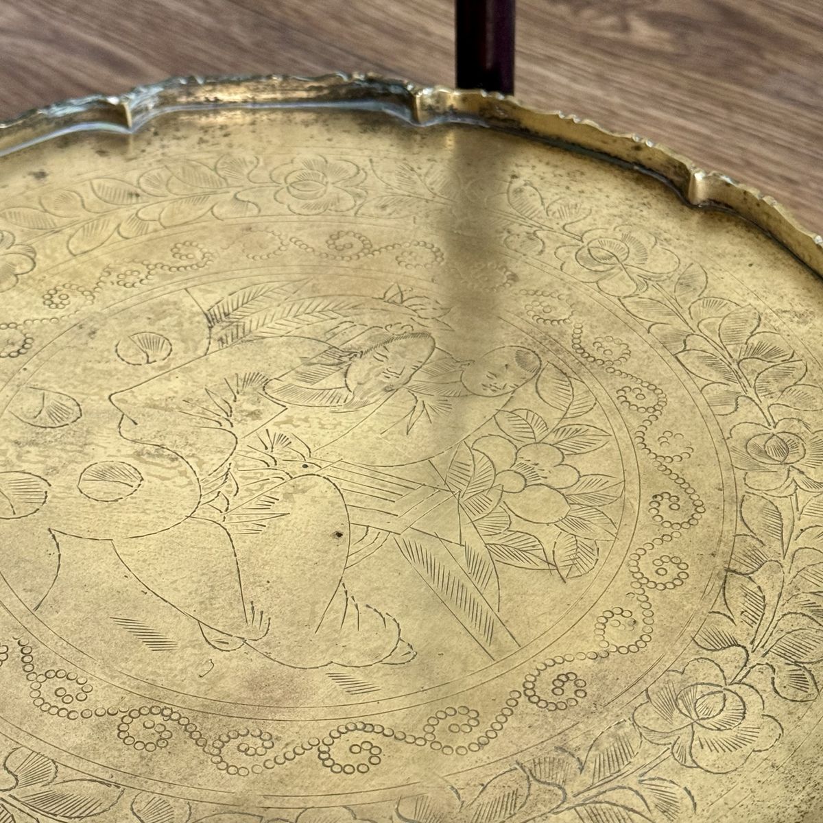 Mid-Century Chinese Engraved Brass Tray Table