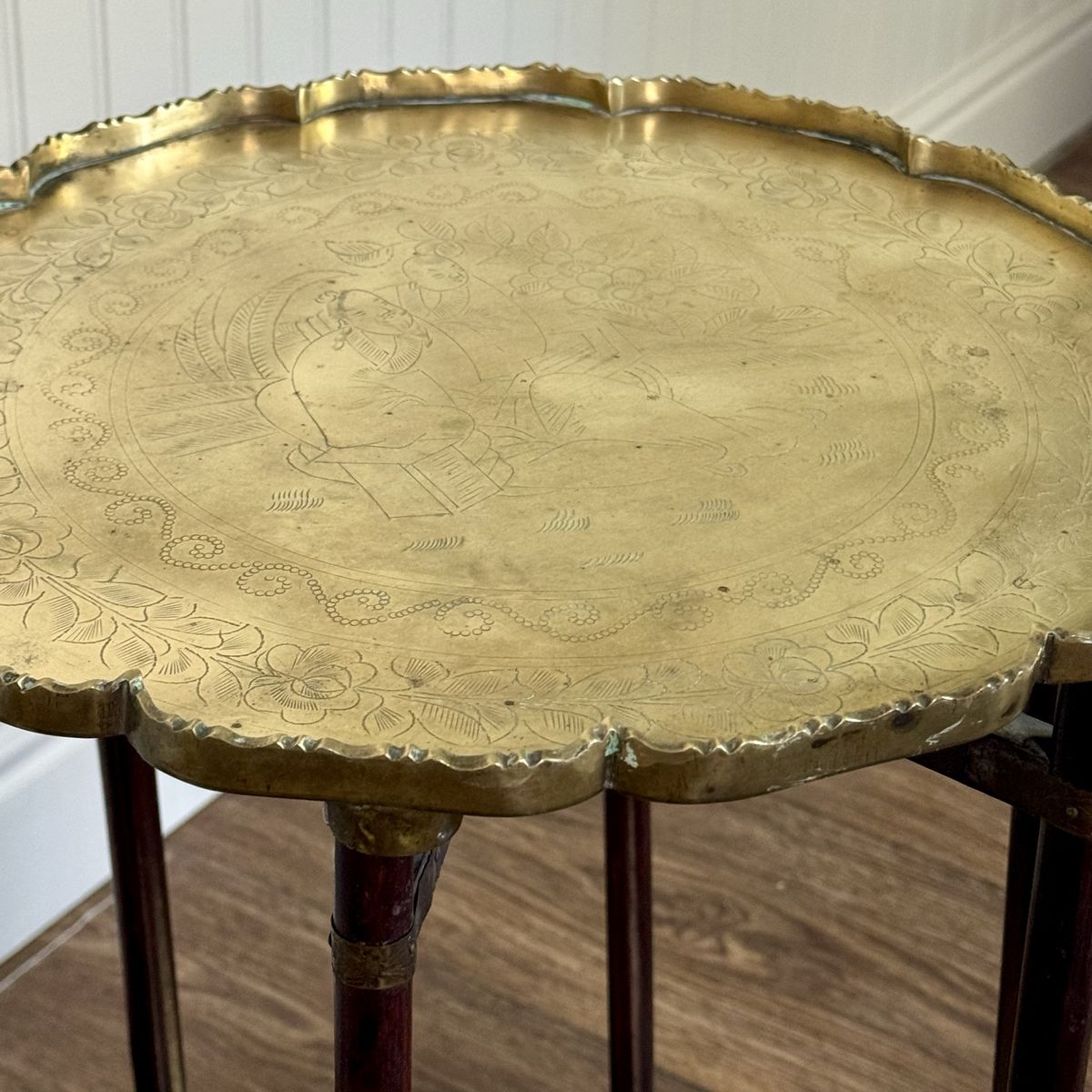 Mid-Century Chinese Engraved Brass Tray Table