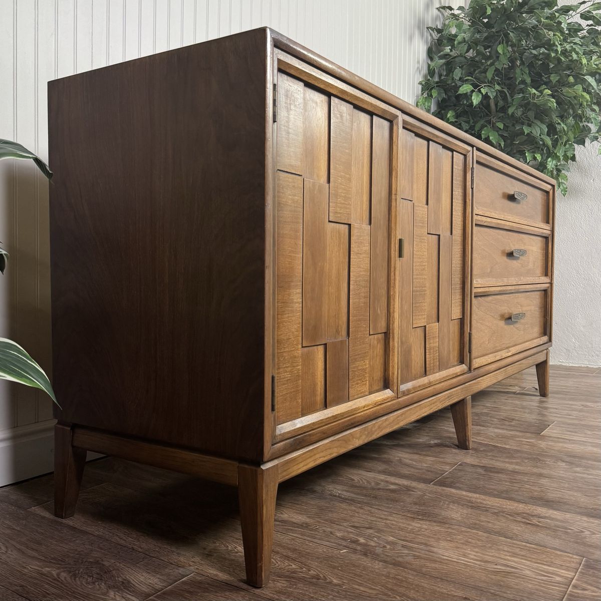 Mid-Century Modern Brutalist-Style Walnut Kroehler Custom Crafter Lowboy Dresser