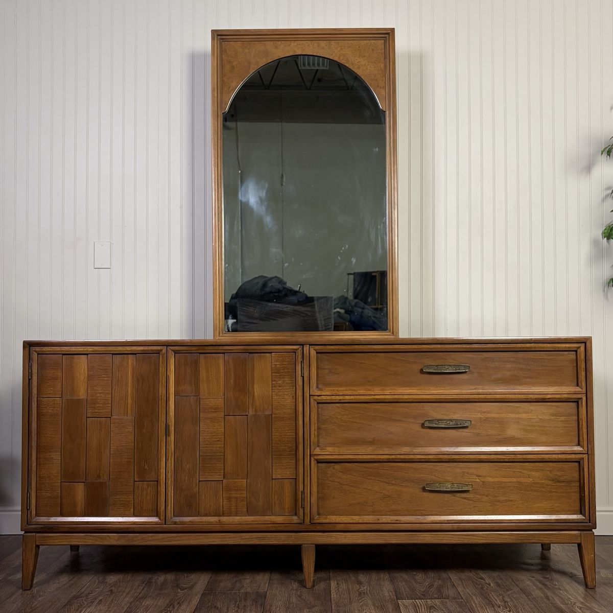 Mid-Century Modern Brutalist-Style Walnut Kroehler Custom Crafter Lowboy Dresser