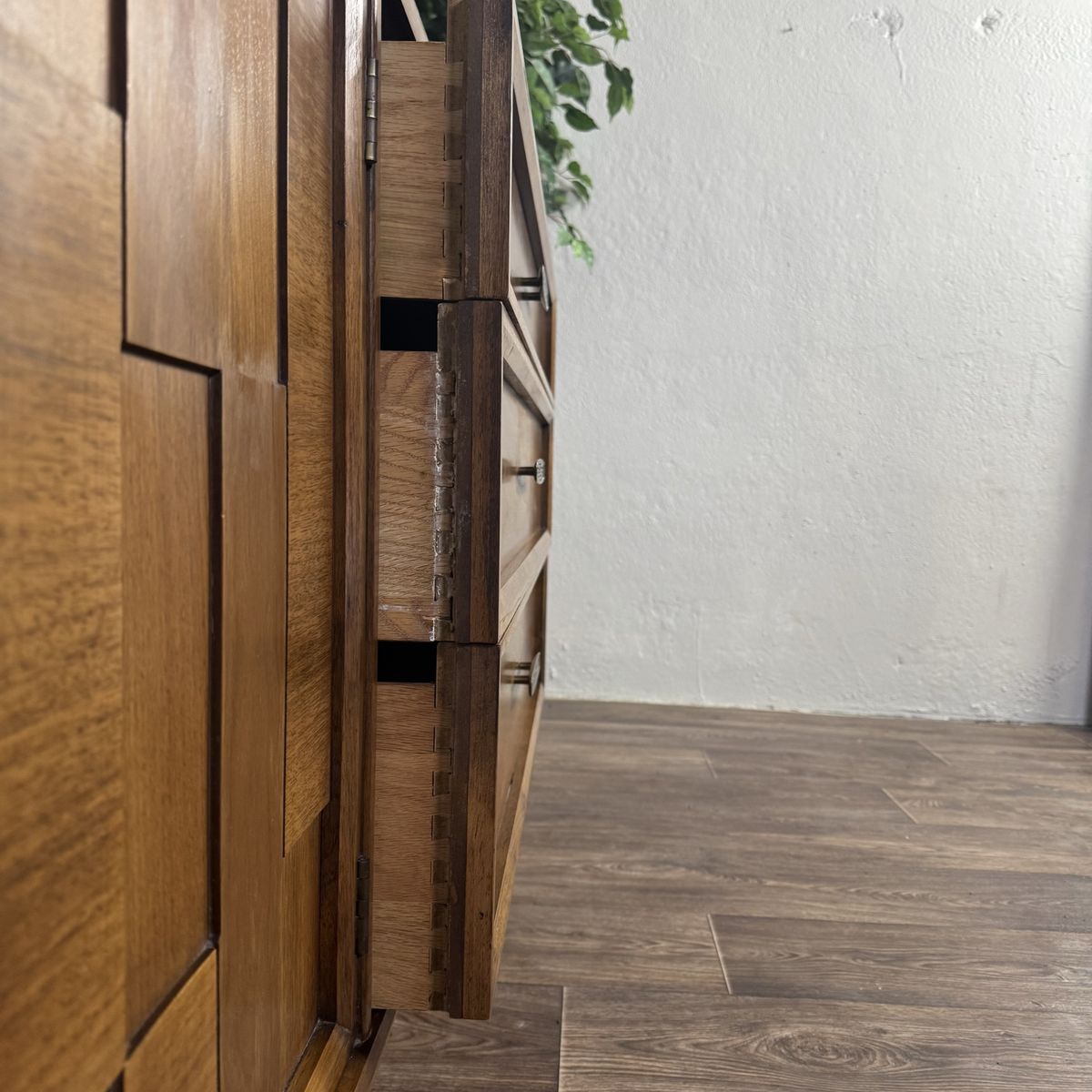 Mid-Century Modern Brutalist-Style Walnut Kroehler Custom Crafter Lowboy Dresser