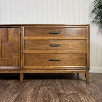 Mid-Century Modern Brutalist-Style Walnut Kroehler Custom Crafter Lowboy Dresser