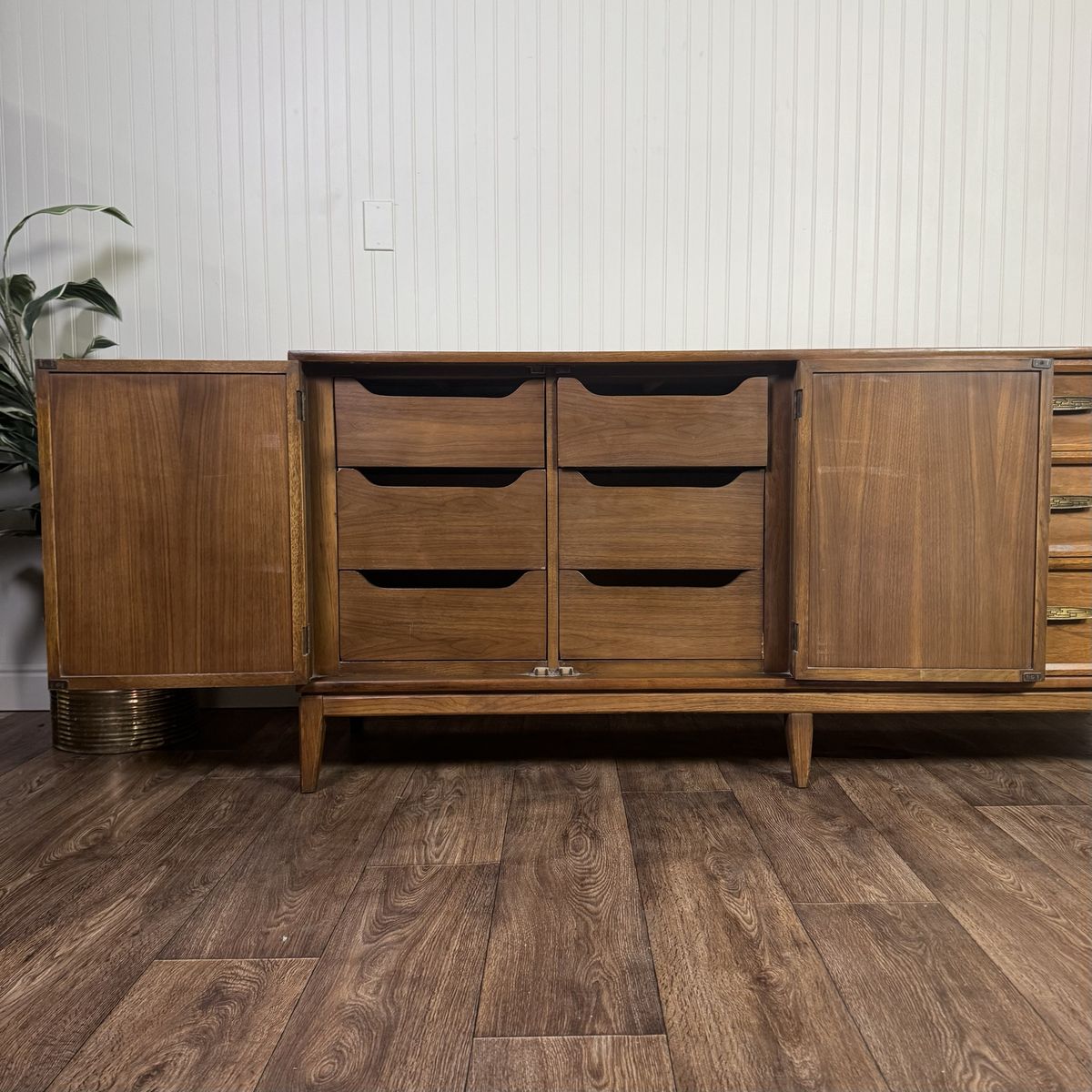 Mid-Century Modern Brutalist-Style Walnut Kroehler Custom Crafter Lowboy Dresser