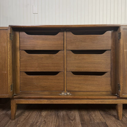 Mid-Century Modern Brutalist-Style Walnut Kroehler Custom Crafter Lowboy Dresser