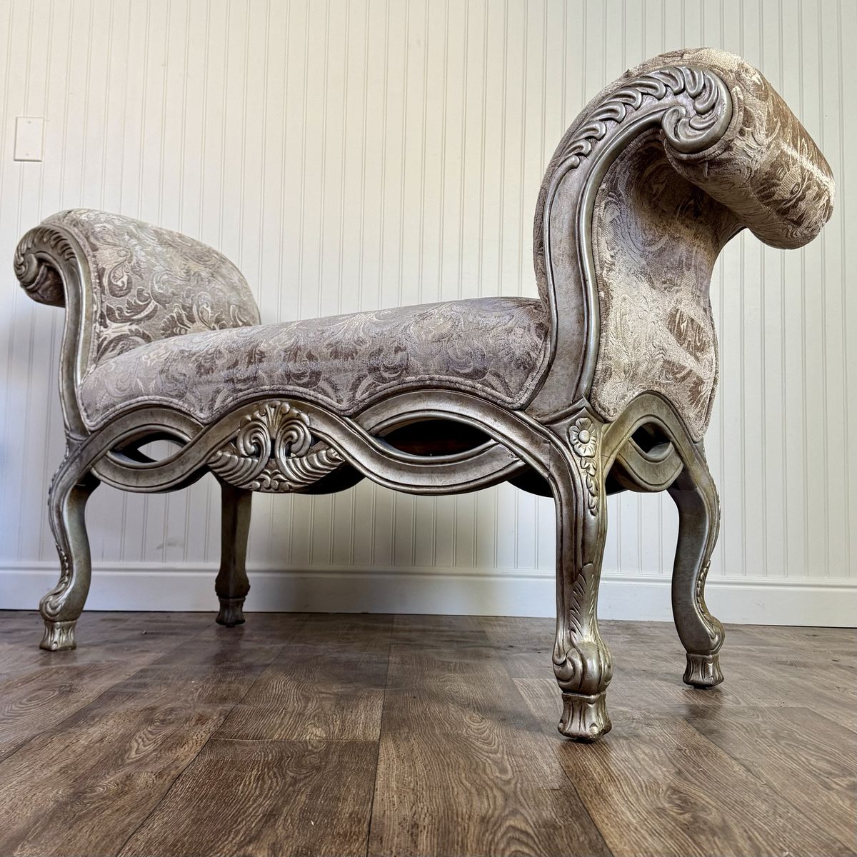 Ornate Rococo Revival Silver Gilt Bench / Settee