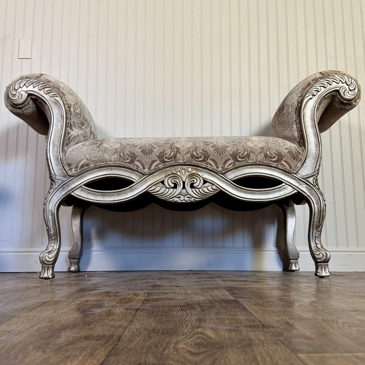 Ornate Rococo Revival Silver Gilt Bench / Settee