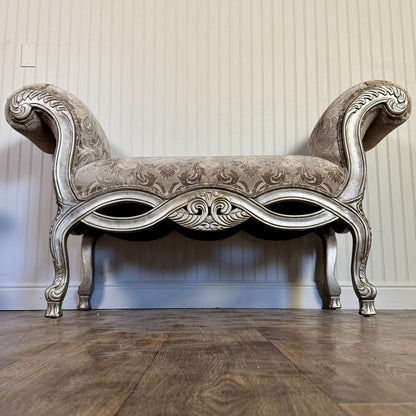 Ornate Rococo Revival Silver Gilt Bench / Settee