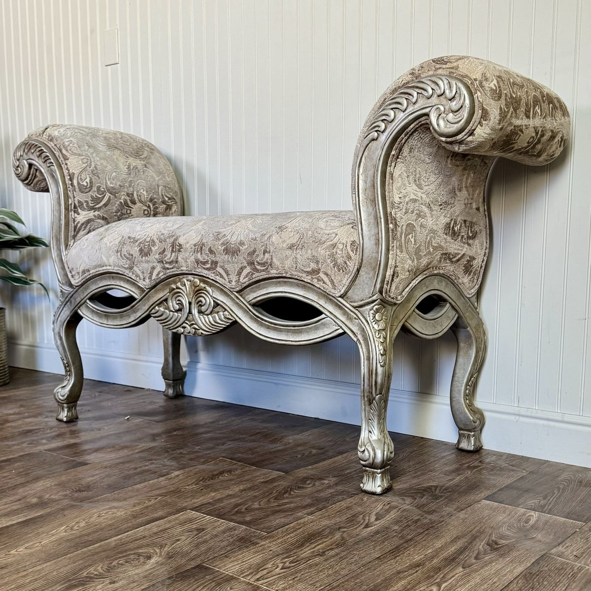 Ornate Rococo Revival Silver Gilt Bench / Settee