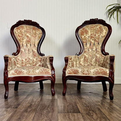 Pair of Vintage Victorian Revival / French-Inspired Statement Chairs