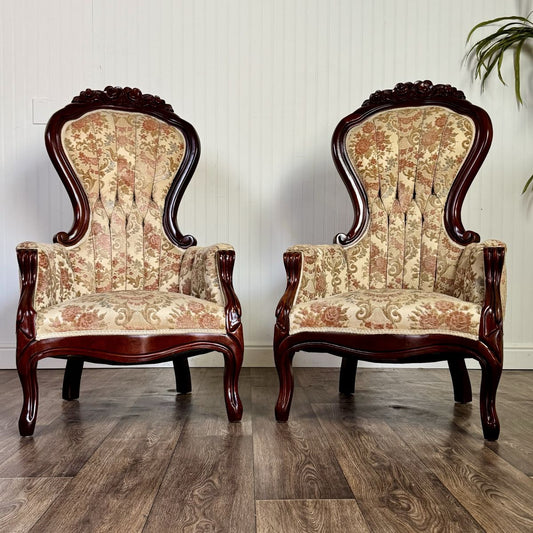 Pair of Vintage Victorian Revival / French-Inspired Statement Chairs