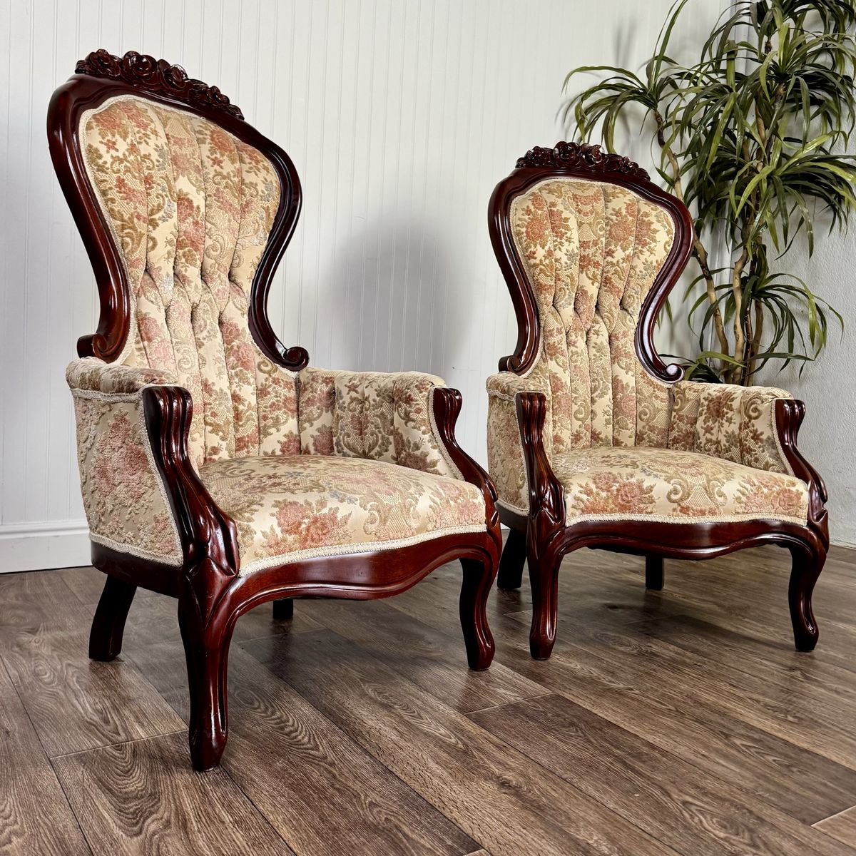 Pair of Vintage Victorian Revival / French-Inspired Statement Chairs