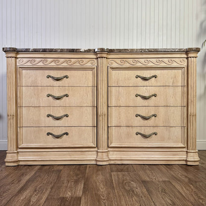 Vintage Bernhardt Neoclassical Revival Marble Top 8-Drawer Dresser