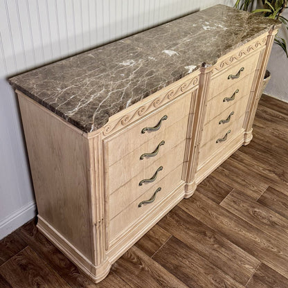 Vintage Bernhardt Neoclassical Revival Marble Top 8-Drawer Dresser