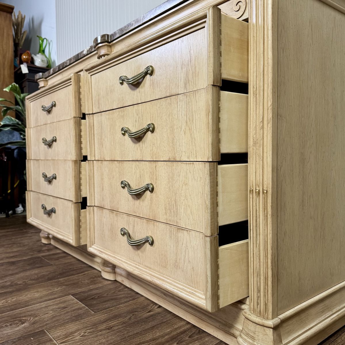 Vintage Bernhardt Neoclassical Revival Marble Top 8-Drawer Dresser