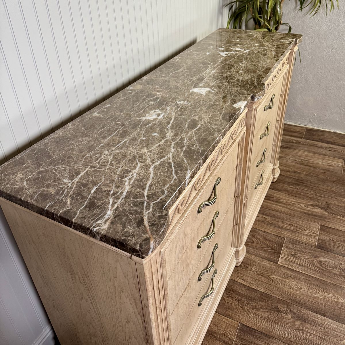 Vintage Bernhardt Neoclassical Revival Marble Top 8-Drawer Dresser
