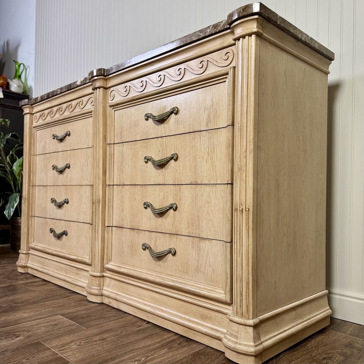 Vintage Bernhardt Neoclassical Revival Marble Top 8-Drawer Dresser
