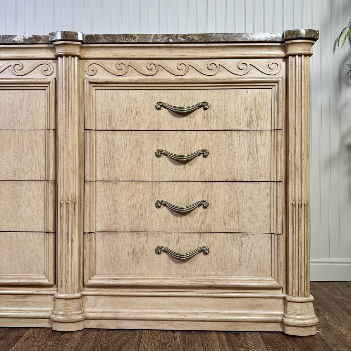 Vintage Bernhardt Neoclassical Revival Marble Top 8-Drawer Dresser