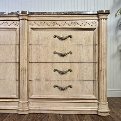 Vintage Bernhardt Neoclassical Revival Marble Top 8-Drawer Dresser