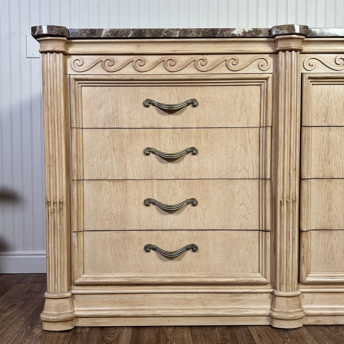 Vintage Bernhardt Neoclassical Revival Marble Top 8-Drawer Dresser