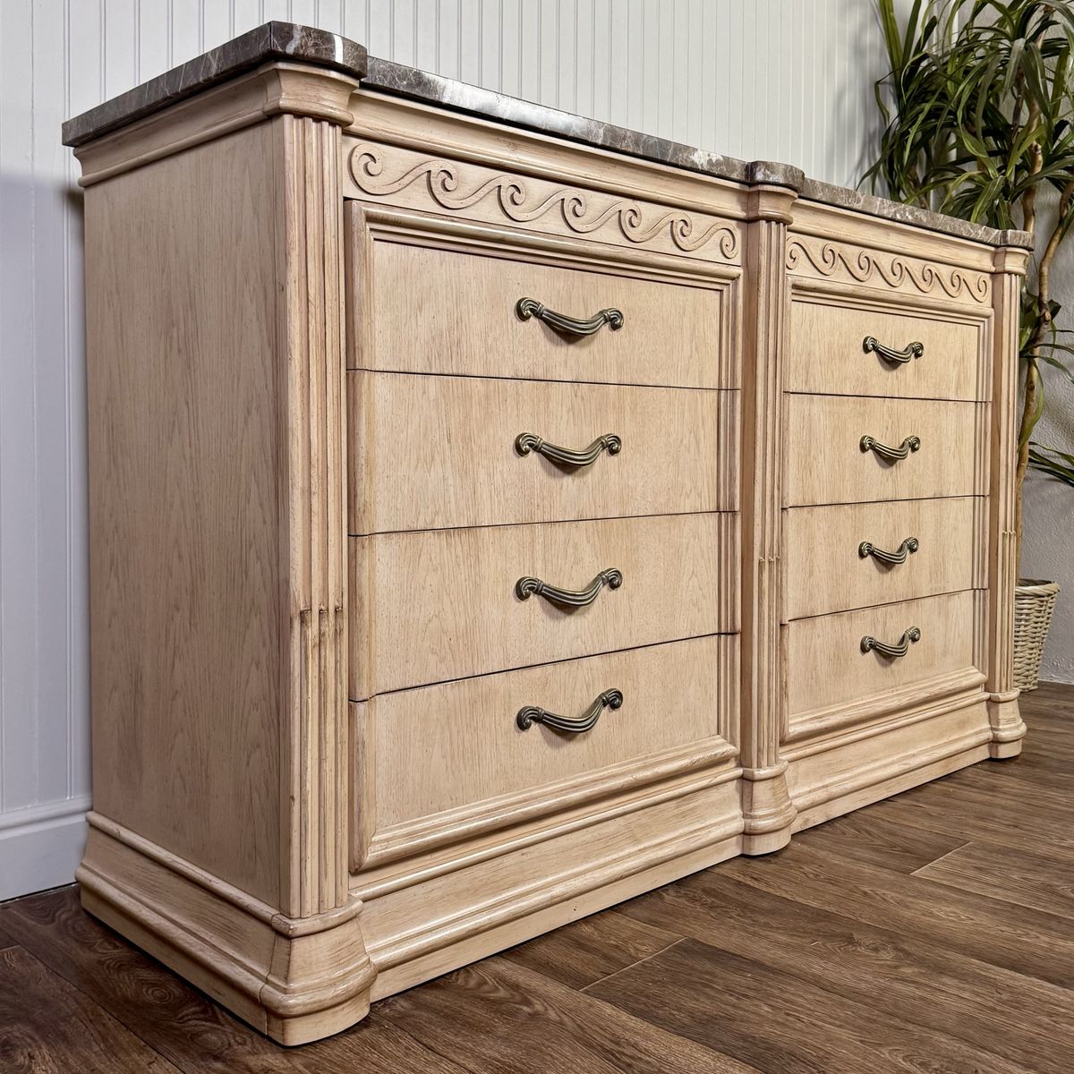 Vintage Bernhardt Neoclassical Revival Marble Top 8-Drawer Dresser