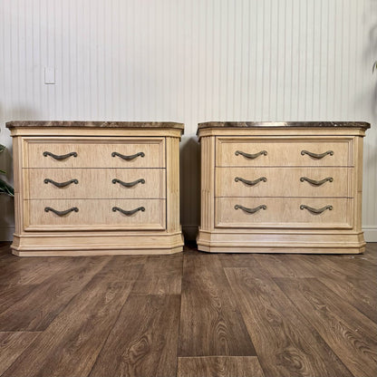 Vintage Bernhardt Neoclassical Revival Marble Top 3-Drawer Nightstands