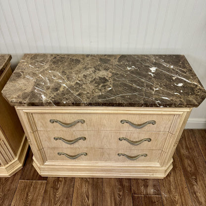 Vintage Bernhardt Neoclassical Revival Marble Top 3-Drawer Nightstands